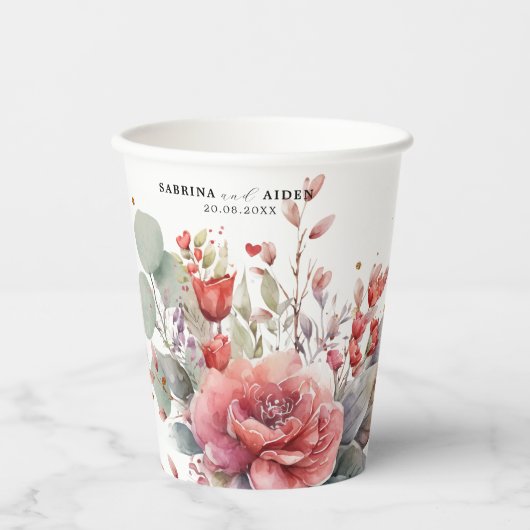 schaduw van blush roze perzik stoffige blauwe brui papieren bekers (Voorkant)