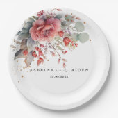 schaduw van blush roze perzik stoffige blauwe brui papieren bordje (Voorkant)