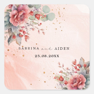 schaduw van blush roze perzik stoffige blauwe brui vierkante sticker