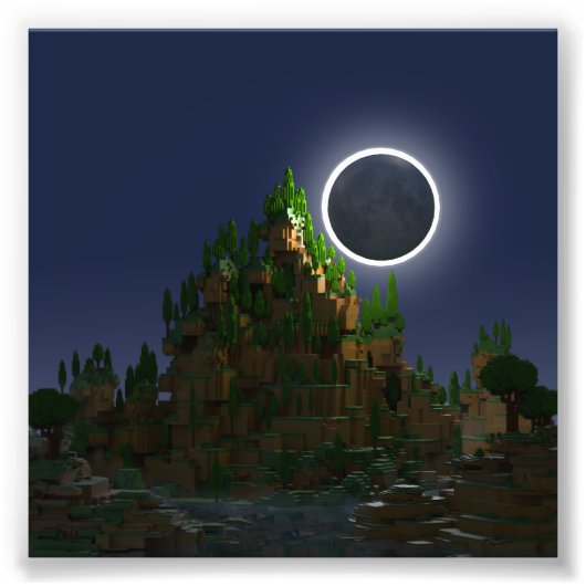 Schaduw van de Moon Low Poly Voxel Art Foto Afdruk (Voorkant)