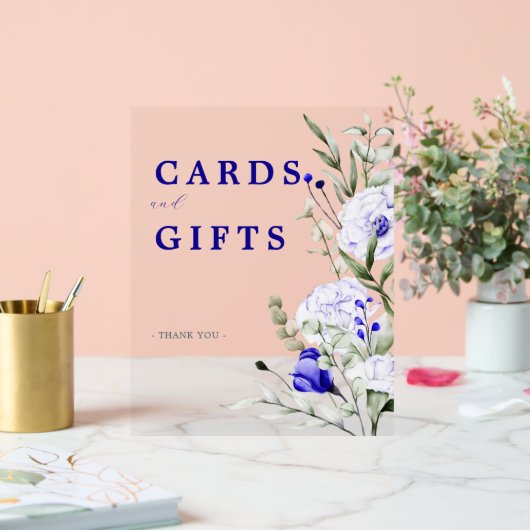 Schaduw van Royal Blue Floral trouwkaarten en gesc Acryl Bord (Huwelijk)