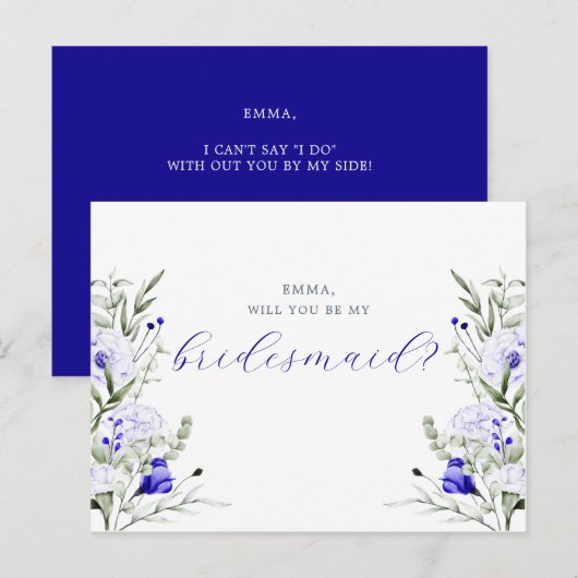 Schaduw van Royal Blue Ivory Floral Bruidsmeisje K Briefkaart (Voorkant / Achterkant)