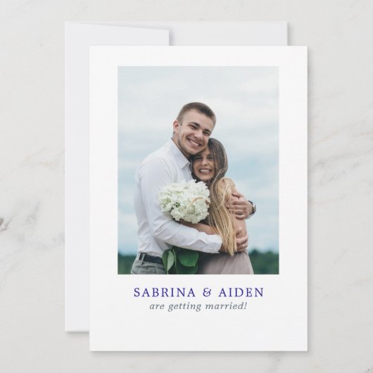 Schaduw van Royal Blue Ivory Floral Fotobruiloft Save The Date (Achterkant)