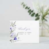 Schaduw van Royal Blue Ivory Floral Wedding Dank u Briefkaart (Staand voorkant)