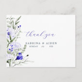 Schaduw van Royal Blue Ivory Floral Wedding Dank u Briefkaart (Voorkant)