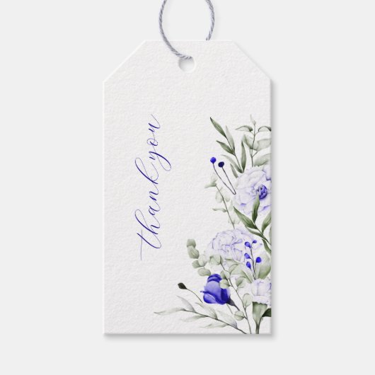 Schaduw van Royal Blue Ivory Floral Wedding Dank u Cadeaulabel (Voorkant)