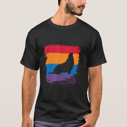 Schaduw-zegel Silhouette met kleurrijke vlag T-shirt (Voorkant)