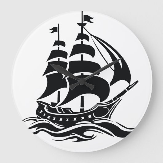 Schaduw Zeilschip – Vintage Oceaan Illustratie Grote Klok (Voorkant)