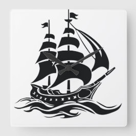 Schaduw Zeilschip – Vintage Oceaan Illustratie Vierkante Klok