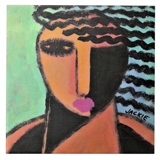 Schaduwen Abstract Portret van een Vrouw Tegeltje (Voorkant)