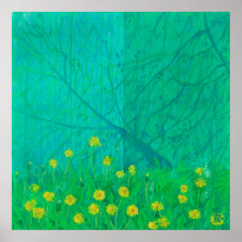 Schaduwen en duiven, zomerbloemen poster