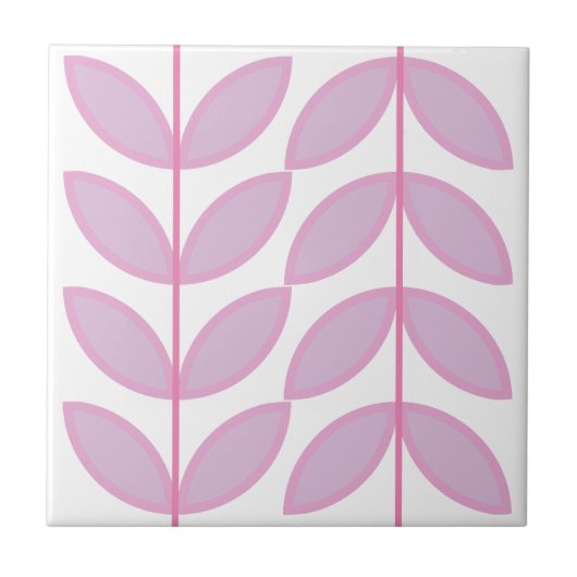 Schaduwen van abstract roze blad- en stampatroon tegeltje (Voorkant)