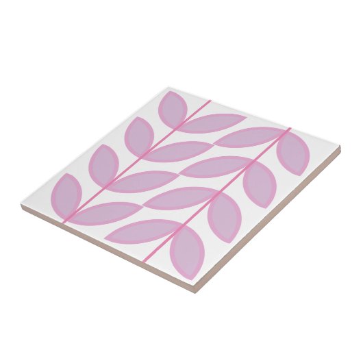 Schaduwen van abstract roze blad- en stampatroon tegeltje (Zijkant)