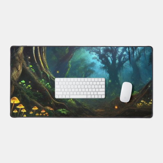 Schaduwen van betovering: een mystiek bosrijk rijk bureaumat (Keyboard & Muis)