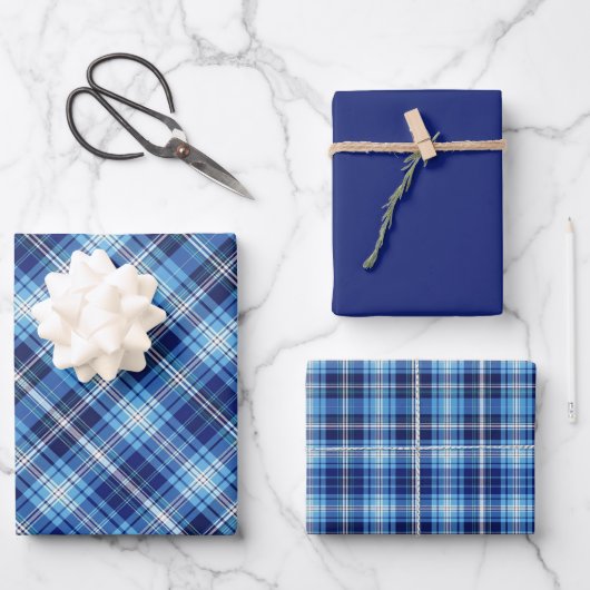 Schaduwen van blauw en wit plaid inpakpapier vel (Voorkant)