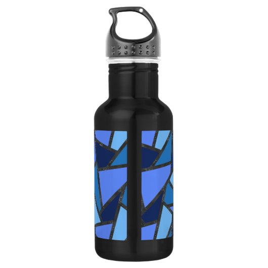 Schaduwen van blauw gekleurd glas waterfles  (Achterkant)