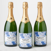 Schaduwen van blauwe bloemen sparkling wijnetiket (Flessen)