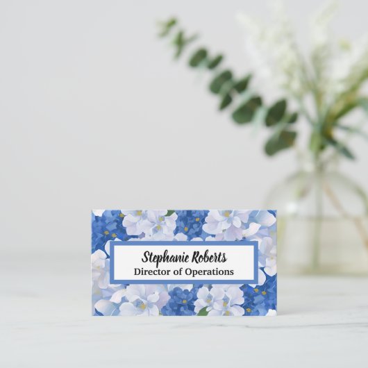 Schaduwen van blauwe bloemen visitekaartje (Staand voorkant)