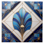 Schaduwen van Blue Art Deco Keramische Tegel. Tegeltje (Voorkant)