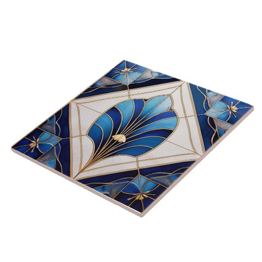 Schaduwen van Blue Art Deco Keramische Tegel. Tegeltje (Zijkant)