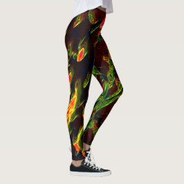 Schaduwen van groen afgevoerd in vlammen leggings