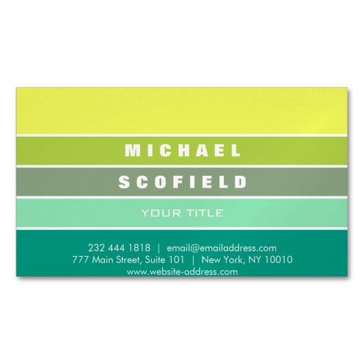 Schaduwen van groen kleurenpalet 001 magnetisch visitekaartje (Voorkant)