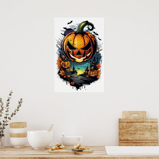 Schaduwen van Haunt, enge pompoen Poster (Keuken)