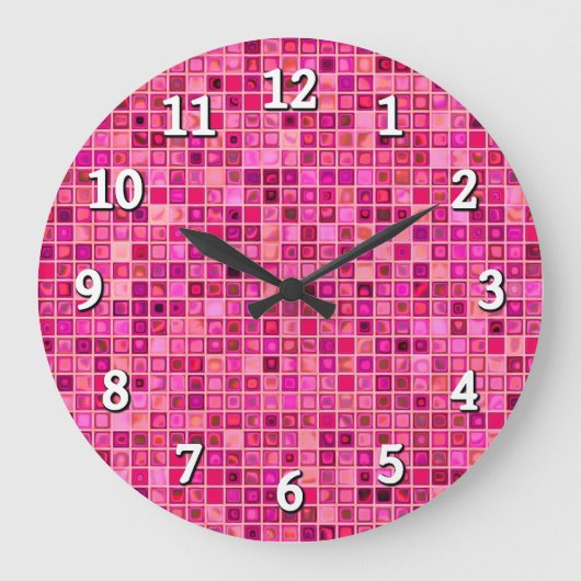 Schaduwen van het donkerroze 'waterige' mozaïekteg grote klok (Voorkant)