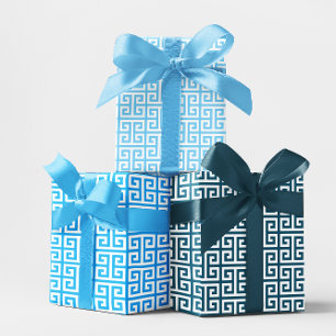 Schaduwen van Ocean Blue Griekse sleutel Inpakpapier Vel
