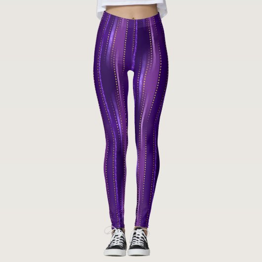 Schaduwen van Paarse strepen met goud Leggings (Voorkant)