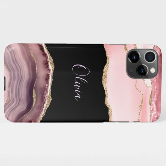 Schaduwen van roze Agate & Gold Glitter - Monogram iPhone Hoesje (Achterkant horizontaal)