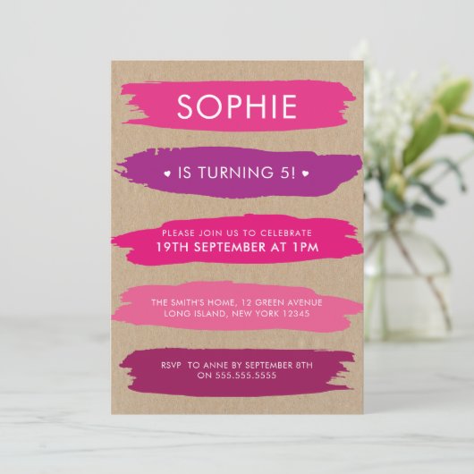 Schaduwen van roze penseelstreken Meisjes 5e verja Kaart (Staand voorkant)