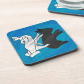 Schaduwkonijn op blauw bier onderzetter (Linkerzijde)