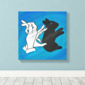 Schaduwkonijn op blauw canvas afdruk (Insitu (Houten vloer))