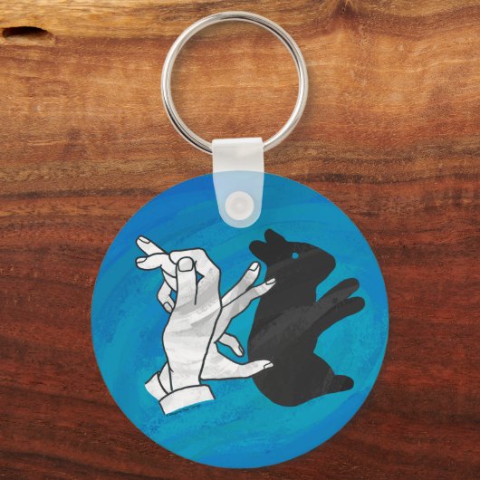 Schaduwkonijn op blauw sleutelhanger (Voorkant)