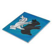 Schaduwkonijn op blauw tegeltje (Zijkant)