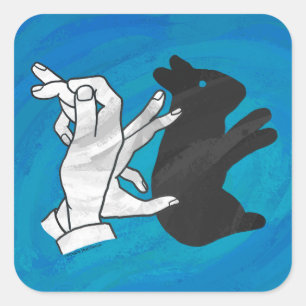 Schaduwkonijn op blauw vierkante sticker