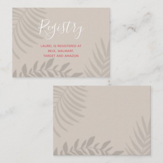 Schaduwpalm Tan en Koraal Shower Informatiekaartje (Voorkant / Achterkant)