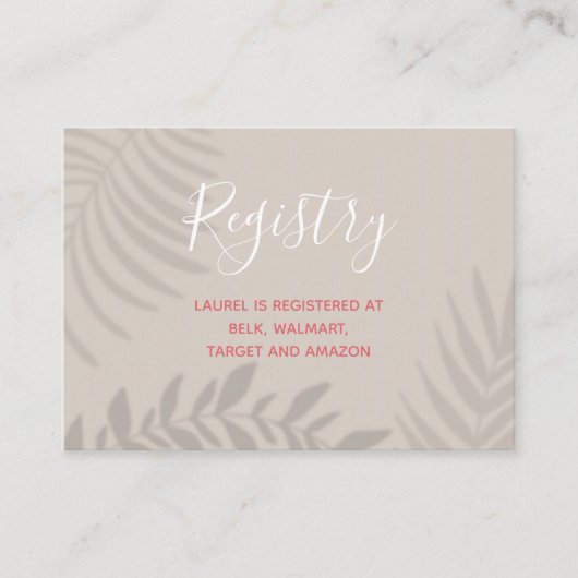 Schaduwpalm Tan en Koraal Shower Informatiekaartje (Voorkant)