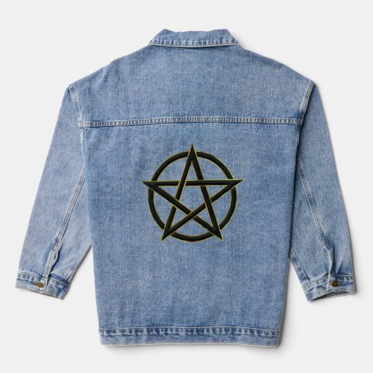 Schaduwrijke kosmos: Obsidian Pentagram Denim Jacket (Achterkant)