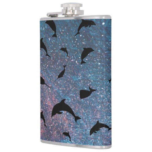 Schaduwvis haai walvis gradiënt kleurrijk sterrens heupfles (Links)