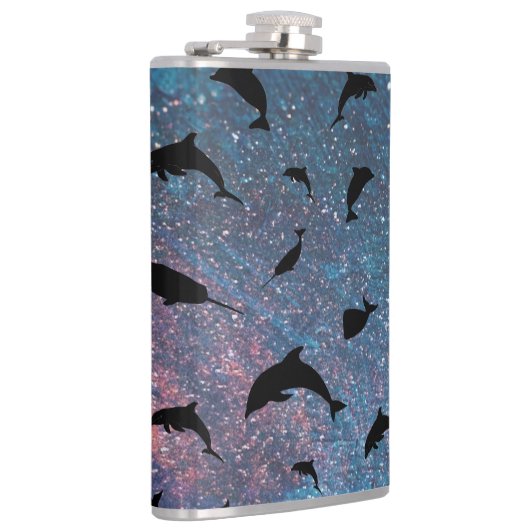 Schaduwvis haai walvis gradiënt kleurrijk sterrens heupfles (Rechts)