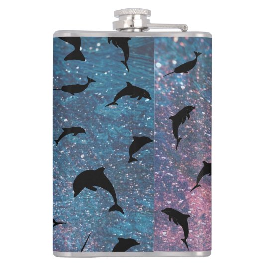 Schaduwvis haai walvis gradiënt kleurrijk sterrens heupfles (Achterkant)