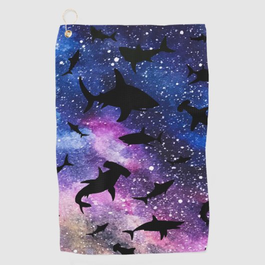 Schaduwvis haai walvis op gradiënt melkwegstelsel  golfhanddoek (Voorkant)