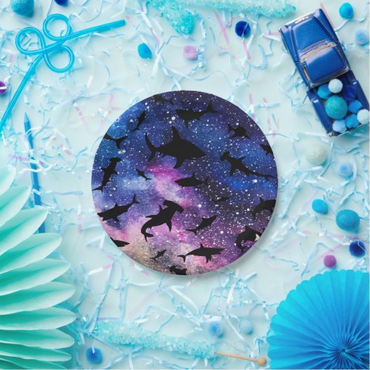 Schaduwvis haai walvis op gradiënt melkwegstelsel  papieren bordje (Feest)