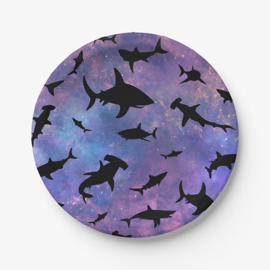 schaduwvishaai op gradiëntmelkweg papieren bordje (Voorkant)