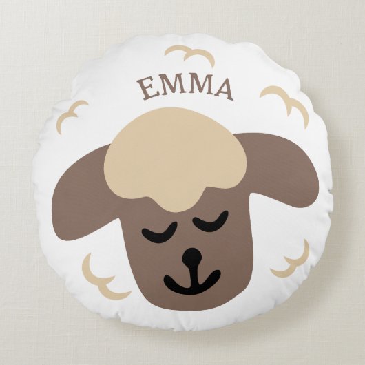  Schaf weiß braun personalisierbares Kinderkissen Rond Kussen (Voorkant)