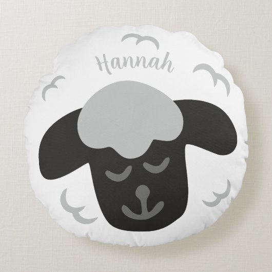 Schaf weiß schwarz personalisierbares Kinderkissen Rond Kussen (Voorkant)
