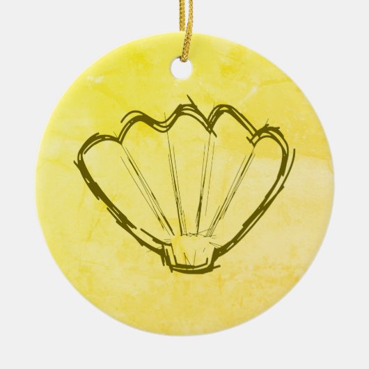 Schafel verkopen op oud papier keramisch ornament (Voorkant)