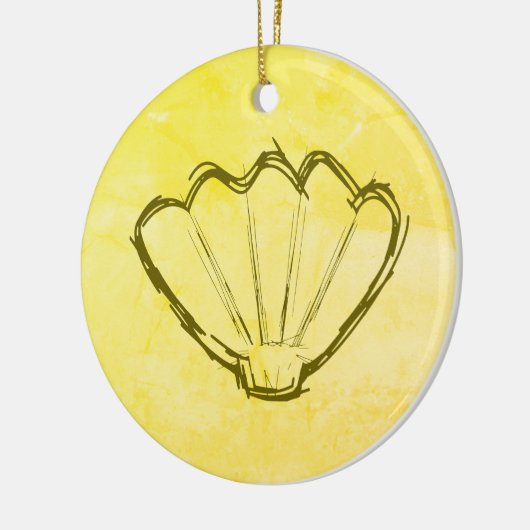 Schafel verkopen op oud papier keramisch ornament (Links)